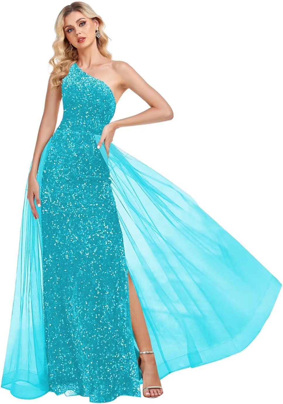 One Shoulder Sequin Prom Dresses Long for Women 2025 Mermaid Ball Gown Tulle Formal Evening Gowns