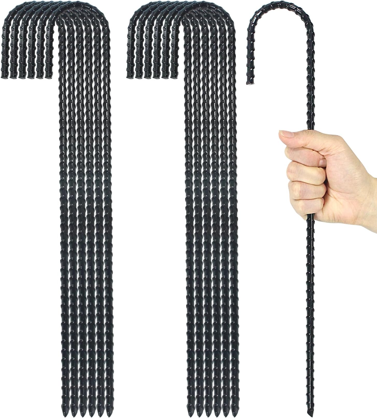 16 Inch Ground Rebar Stakes, J Hook Extra Heavy Duty Rust