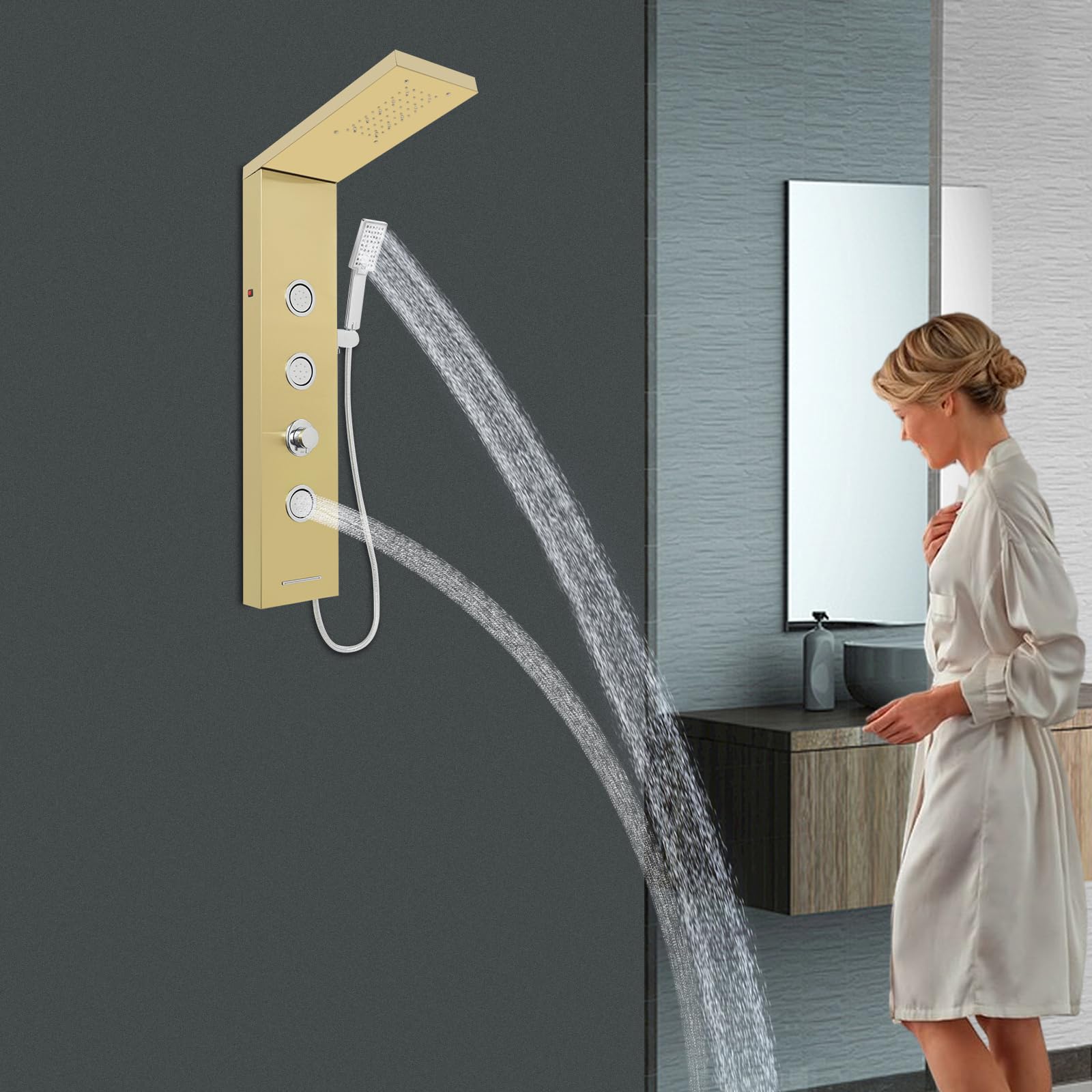 Panel de ducha sin grifería, columna de ducha LED con 3 funciones, ducha de lluvia, ducha de masaje, ducha de mano para baño, ducha, columna de ducha de acero inoxidable, ducha de lluvia sin grifo