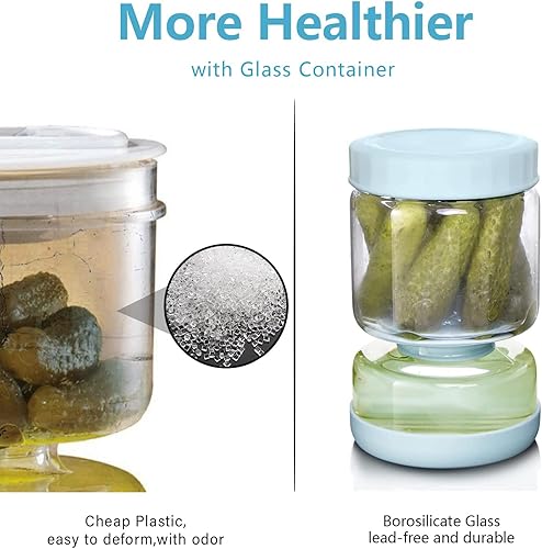Miniatura 5 de Luvan Tarro de pepinillos con colador, contenedor de pepinillos de 34 onzas, frasco separador de jugo de kraut de vidrio, tapa hermética a prueba de