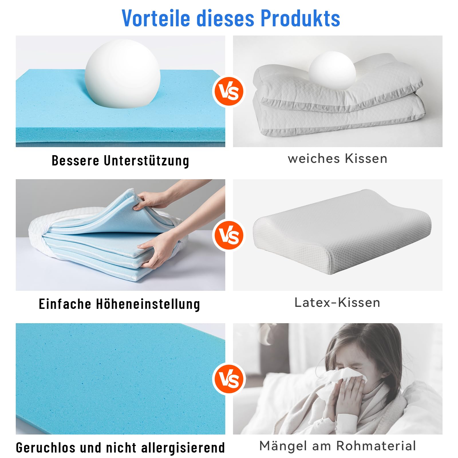 Kühlender Memory Foam Kissen 40x60, Kopfkissen Hart Fest zum Schlafen, Einstellbares Seitenschläferkissen Nackenkissen für alle Schlafpositionen mit waschbarem Bezug, Höhenverstellung von 2 bis 13 cm