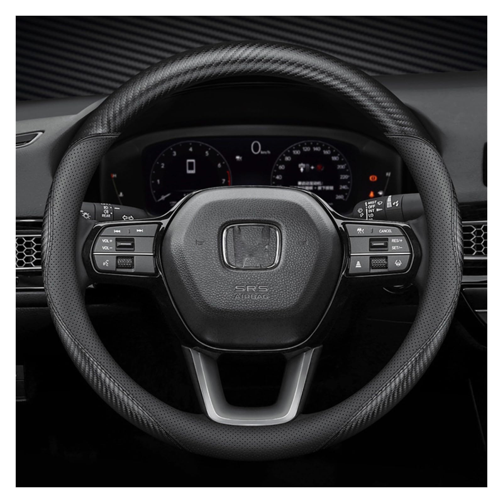 Black Car Steering Wheel Cover Compatible with Honda, Nappa Premium Leather Carbon Fiber Texture Automotive Steering Wheel Cover Fits Honda Accord, Civic, CRV, Fit, Odyssey, Pilot