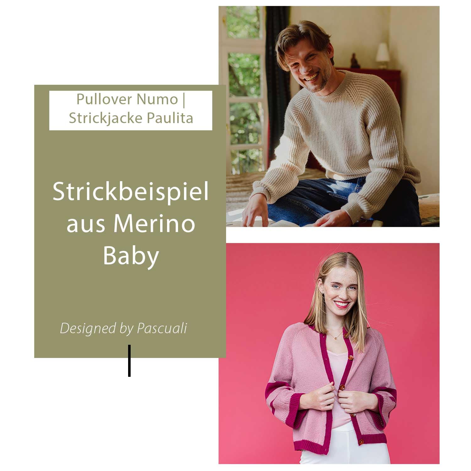 PASCUALI Merino Baby|Strickwolle aus 100% Schurwolle aus Merino, Merinowolle zum Stricken und Häkeln, SET: 4 Knäuel - 200 g, Farbe: Khaki 321