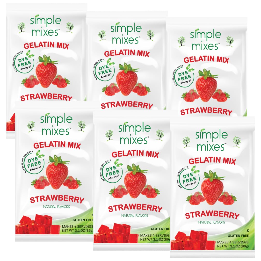 Natural Gelatin Dessert, Strawberry, Healthy Snack, Dye-Free, No Gluten or Fat, Kosher, 6 Pack
