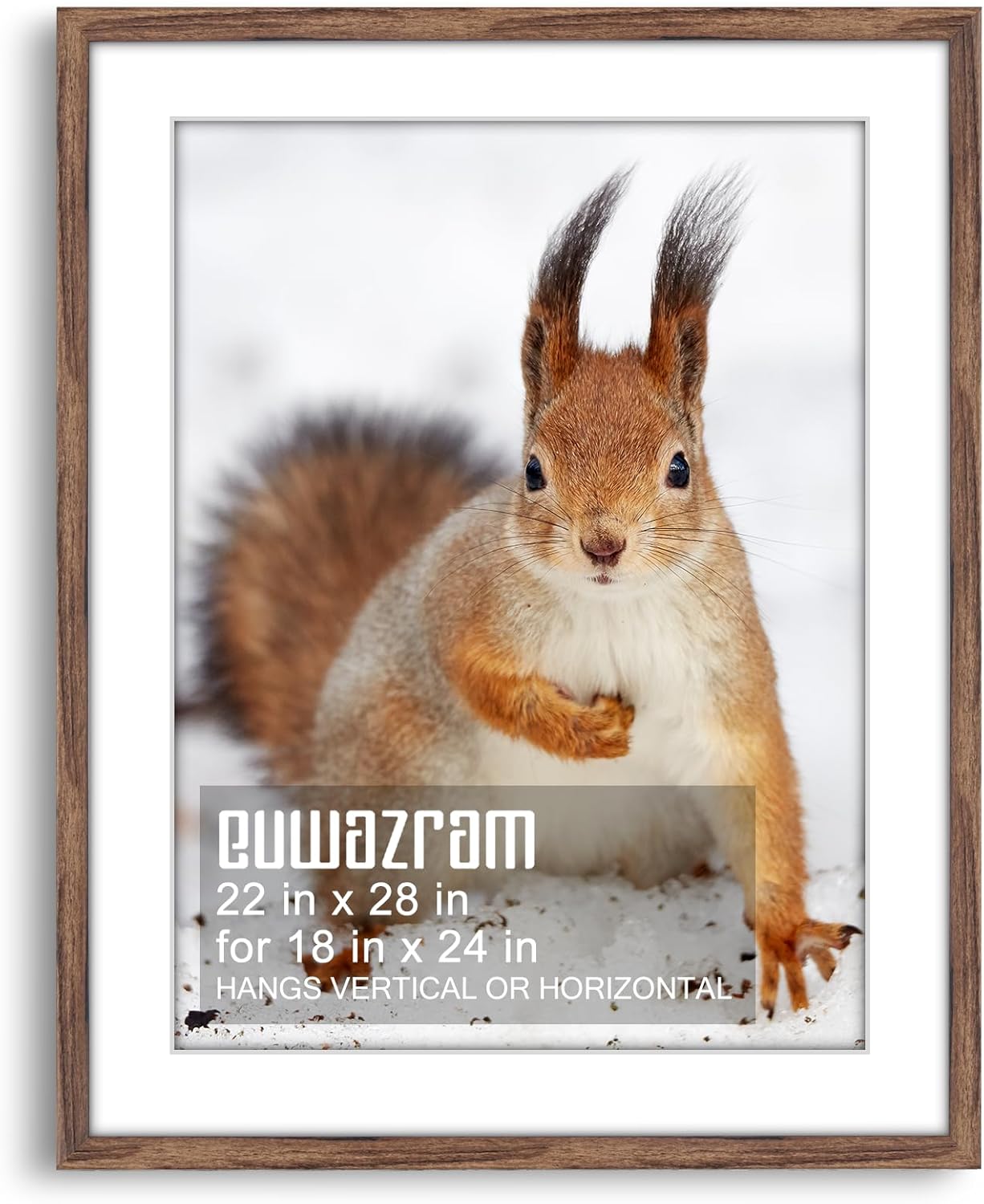 Rustic Walnut 22x28 Frame - Single Frame, 22 x 28 Poster Frame with Mat for 18x24, Picture Frames for Artwork, Puzzles, Photos and Movie Posters 22" x 28" / 18" x 24" mat