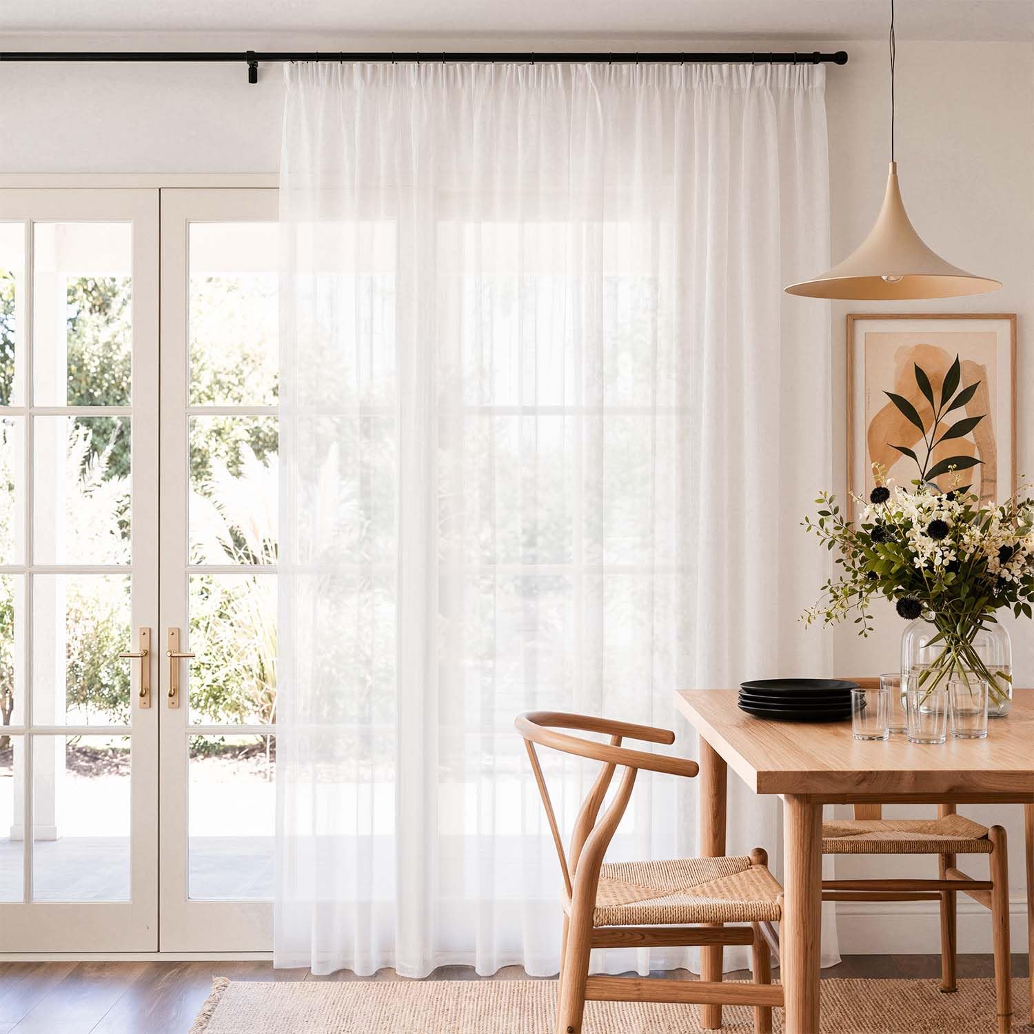 TOPICK Wide White Net Curtains, Pencil Pleat Voile Sheer 1 PCS, W100 xL84