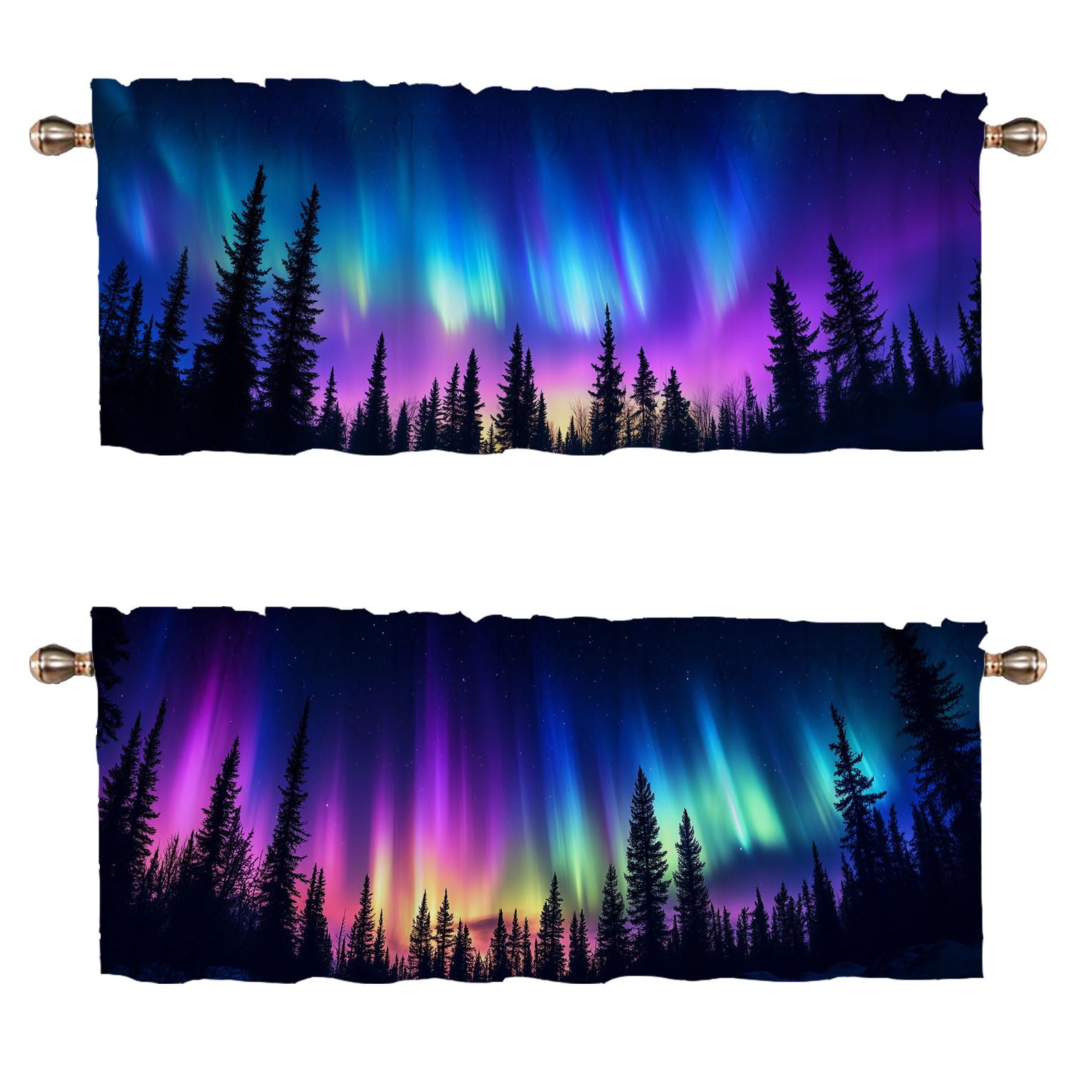 WUQIANQ Aurora Kitchen Curtains 2 Pack Colorful Borealis Light Northern Lights Sky Decorative Decoration Window Valances Curtains Drapes for Kitchen Bedroom Window Treatment Valances 54x18in