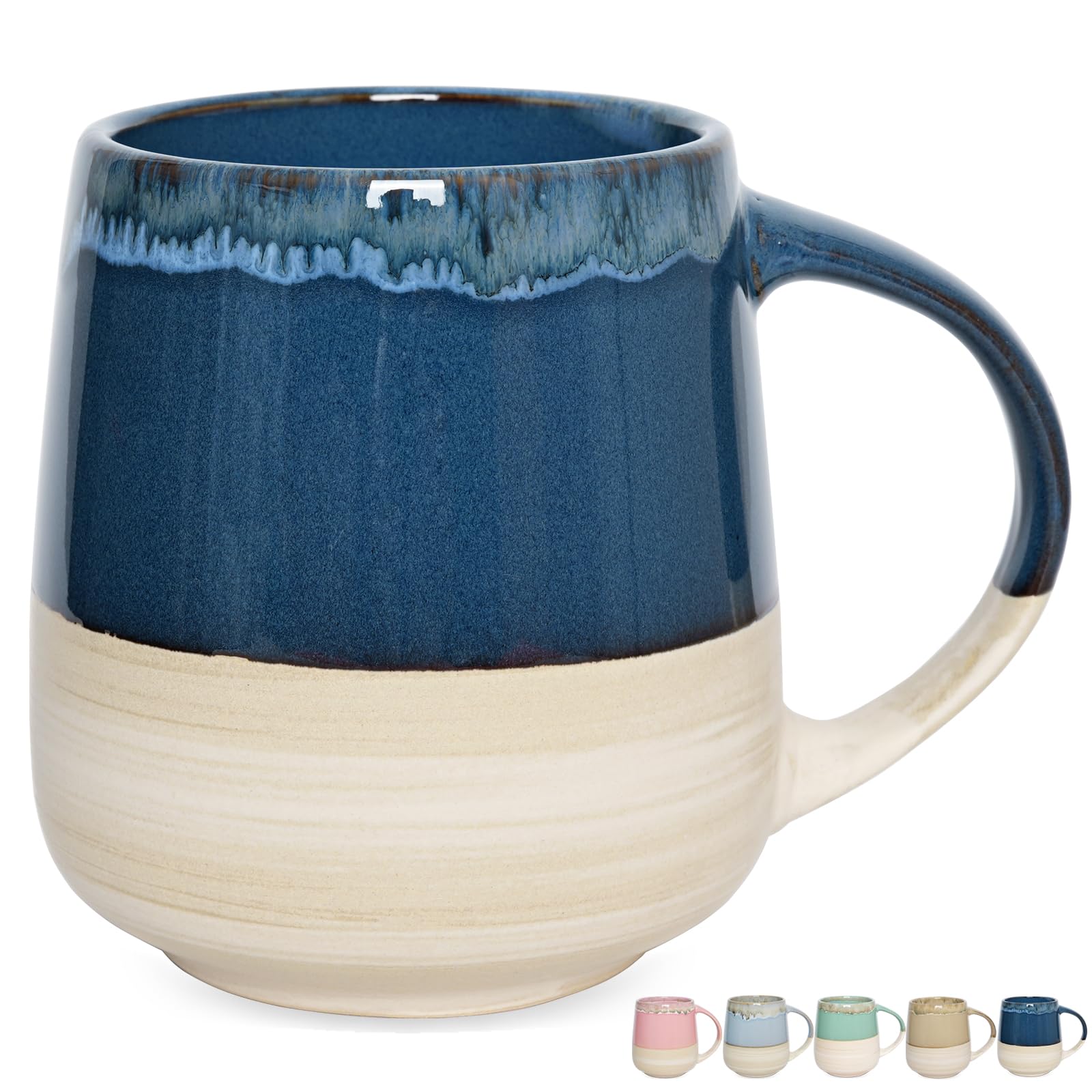 Bosmarlin Extra Large Ceramic Coffee Mug, 23 Oz, Dishwasher and Microwave Safe, Oversized Big Tea Cup, Reactive Glaze (Deep Blue)