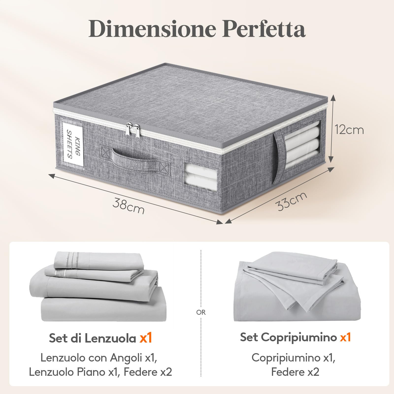 Lifewit Set di 3 Grandi Sacche per Lenzuola Pieghevoli, Scatole Porta Biancheria da Letto con 2 Finestre Trasparenti e 1 Etichetta, Organizer per Coperte e Copripiumini, 38 × 33 × 12 cm