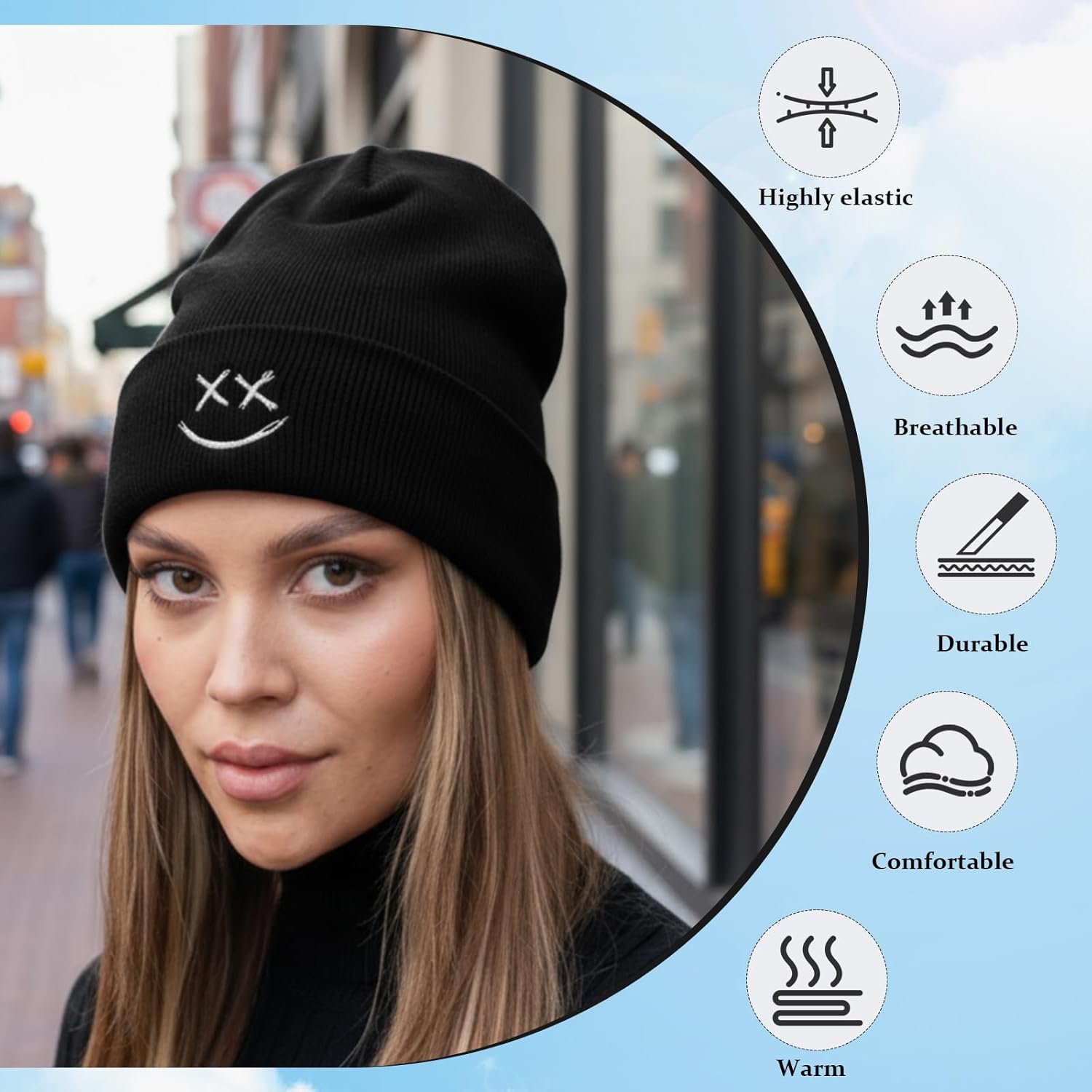 Mepase 6 Pcs Black Fashion Cool Embroidered Knit Hat Men Women Knitted Hip Hop Beanie Hats Autumn Winter Warm Beanie Skull Goth Cap for Party, One Size - Image 6