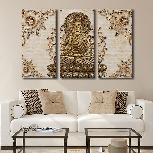 Vista 79 de TUMOVO Wall Art for Living Room Buddha Sculpture Flower Paintings Canvas Wall Art 3 Panel Wall Art Canvas Artwork Wall Decor Large Wall Decor Canvas