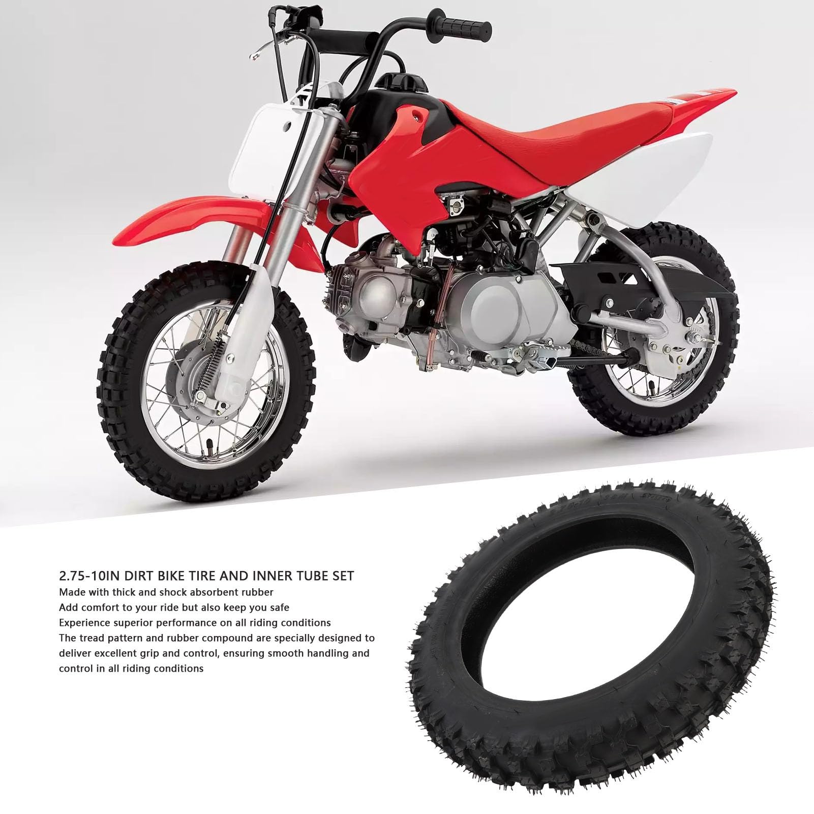 Ausla 2,75-10 Zestaw Opony i Dętki Zamiennych do Motocykla Terenowego Opona Off-Road z Felgą 10 Cali dla XR50 CRF50 PW50 JR 50 DRZ70 Coolster QG-210 QG-213A