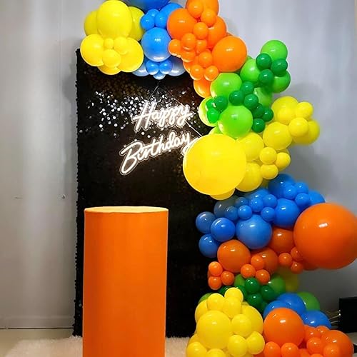 Miniatura 5 de Kit de arco de globos azules, amarillos y verdes, globos de látex coloridos para cumpleaños, azul, amarillo, naranja, verde, 5, 10, 18 pulgadas, kit