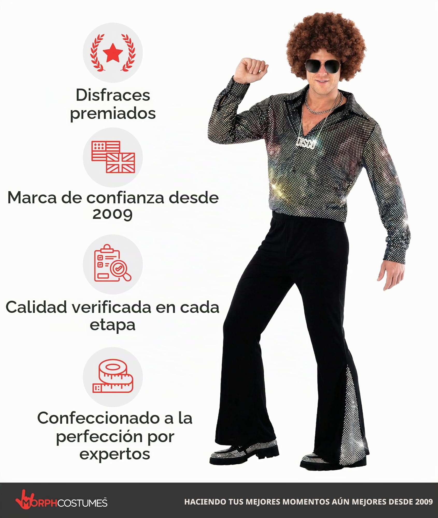 Morph Disfraz Disco Hombre Años 70, Disfraces para Carnaval y Halloween