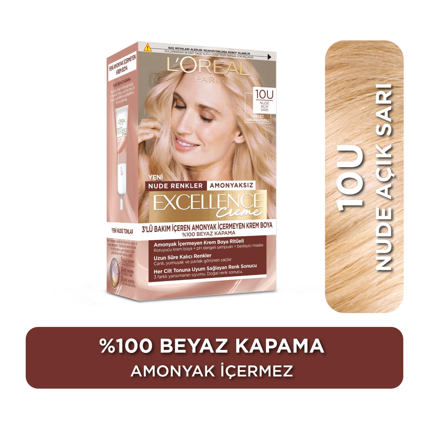 L'Oreal Paris Excellence Creme Nude Renkler Saç Boyası - 10U Nude Açık Sarı