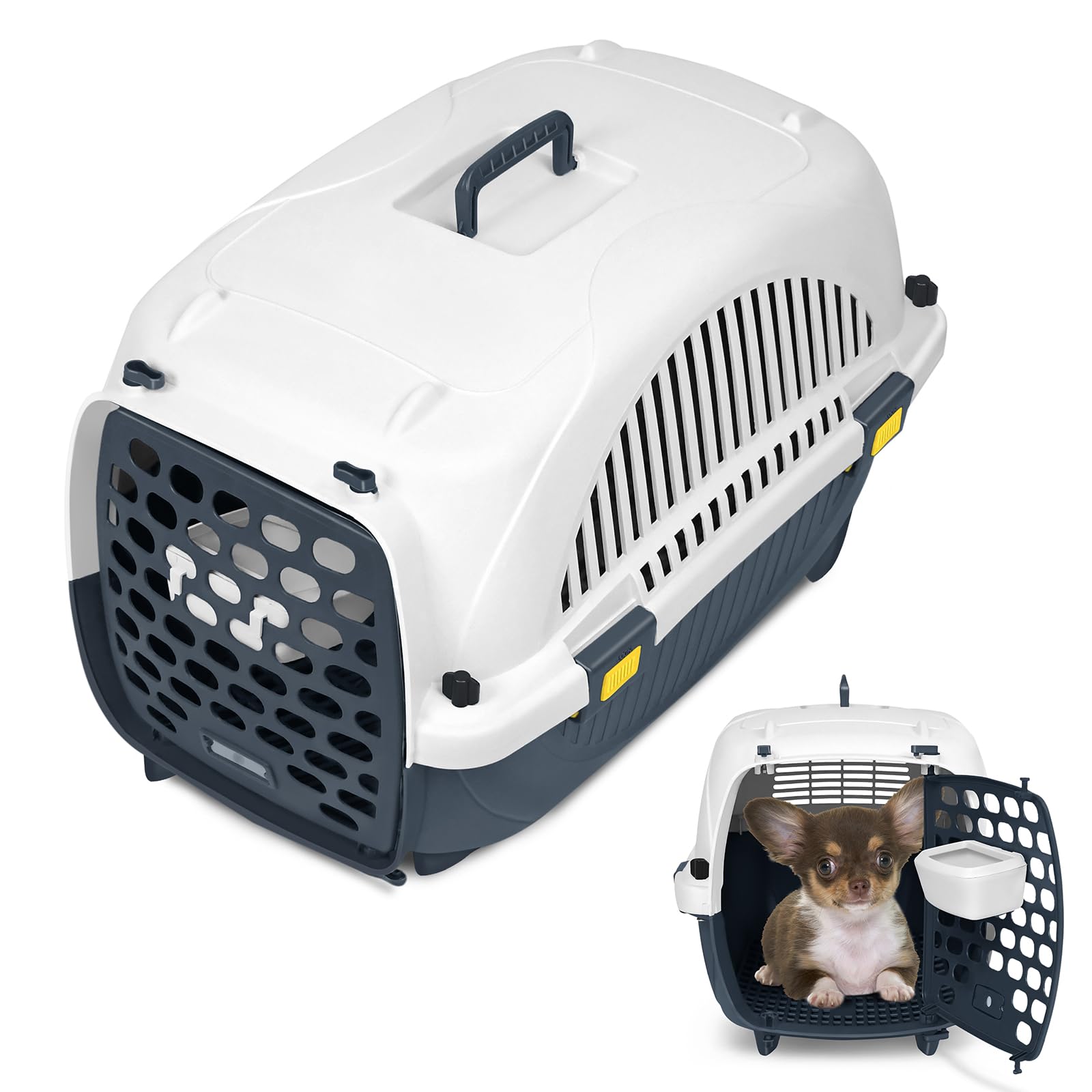 Aufun Cage de transport pour animaux de compagnie pour petits chiens et chats en plastique, 61 x 37 x 37 cm, boîte de transport pour chien, peut supporter jusqu'à 10 kg, porte avant, coussin et