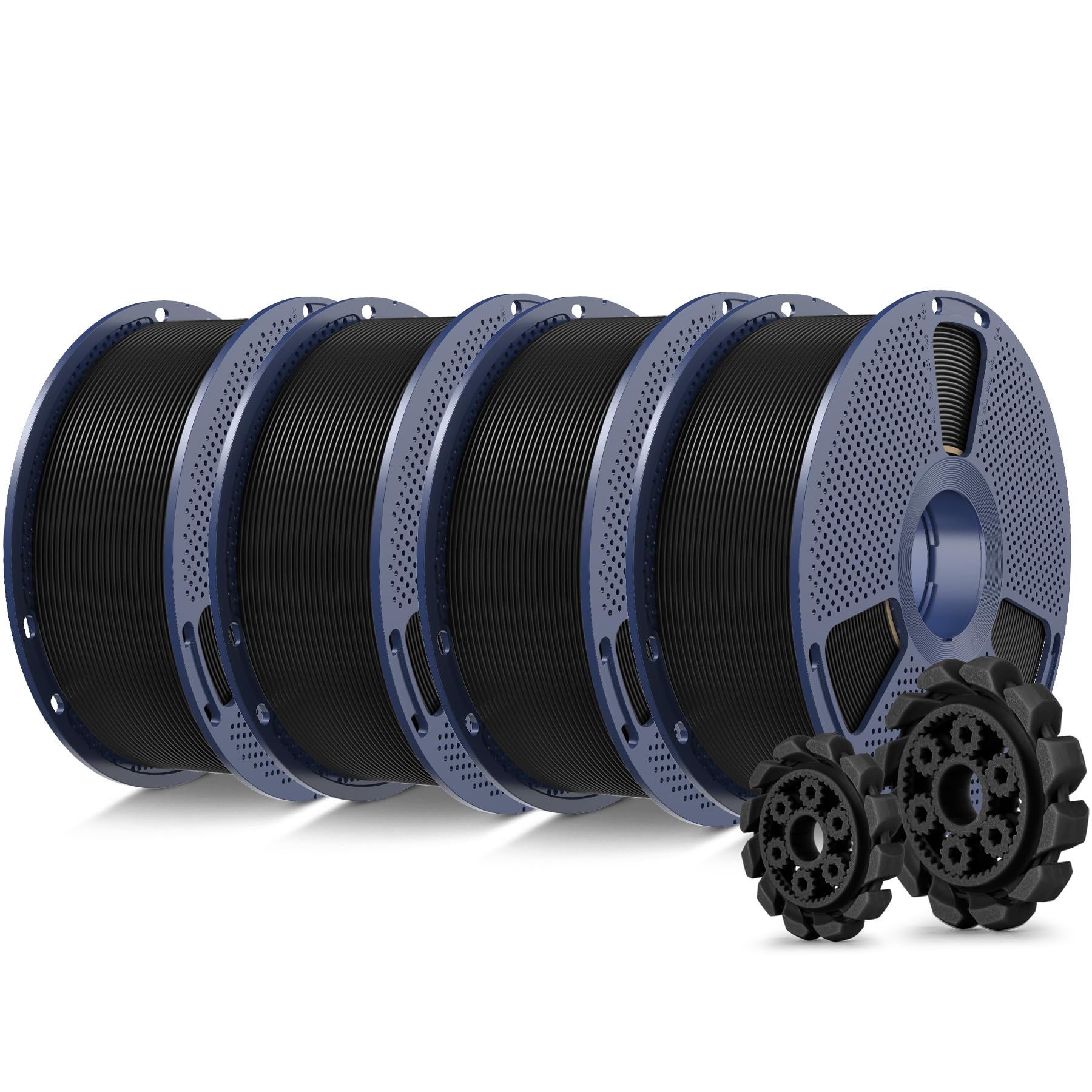 SUNLU PLA+2.0 3D Printer Filament Bundle, 4KG Upgrade PLA+ Filament 1.75mm, Tougher and Stronger, Dimensional Accuracy +/-0.02mm, 1KG per Spool, 4 Packs, Black