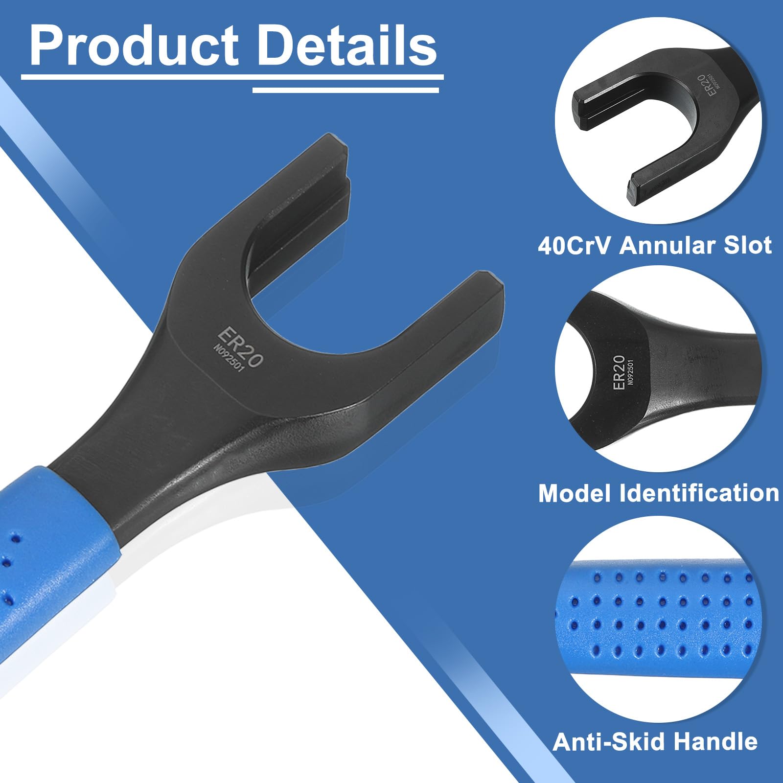 uxcell ER20 O-Type Collet Chuck Wrench Spanner 40CrV Integral Type Nut Spanner with Non-Slip Handle for Clamping Nut Milling Machine Lathe Chuck Holder Tools - Image 4