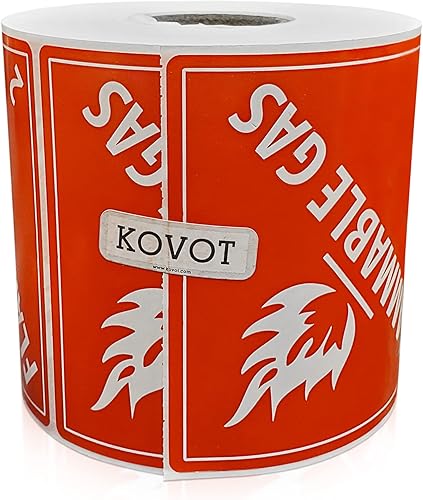 Miniatura 4 de KOVOT - 500 etiquetas - Etiquetas de advertencia de materiales peligrosos DOT (clase 2) de gas inflamable de 4"x4" 500 etiquetas adhesivas para