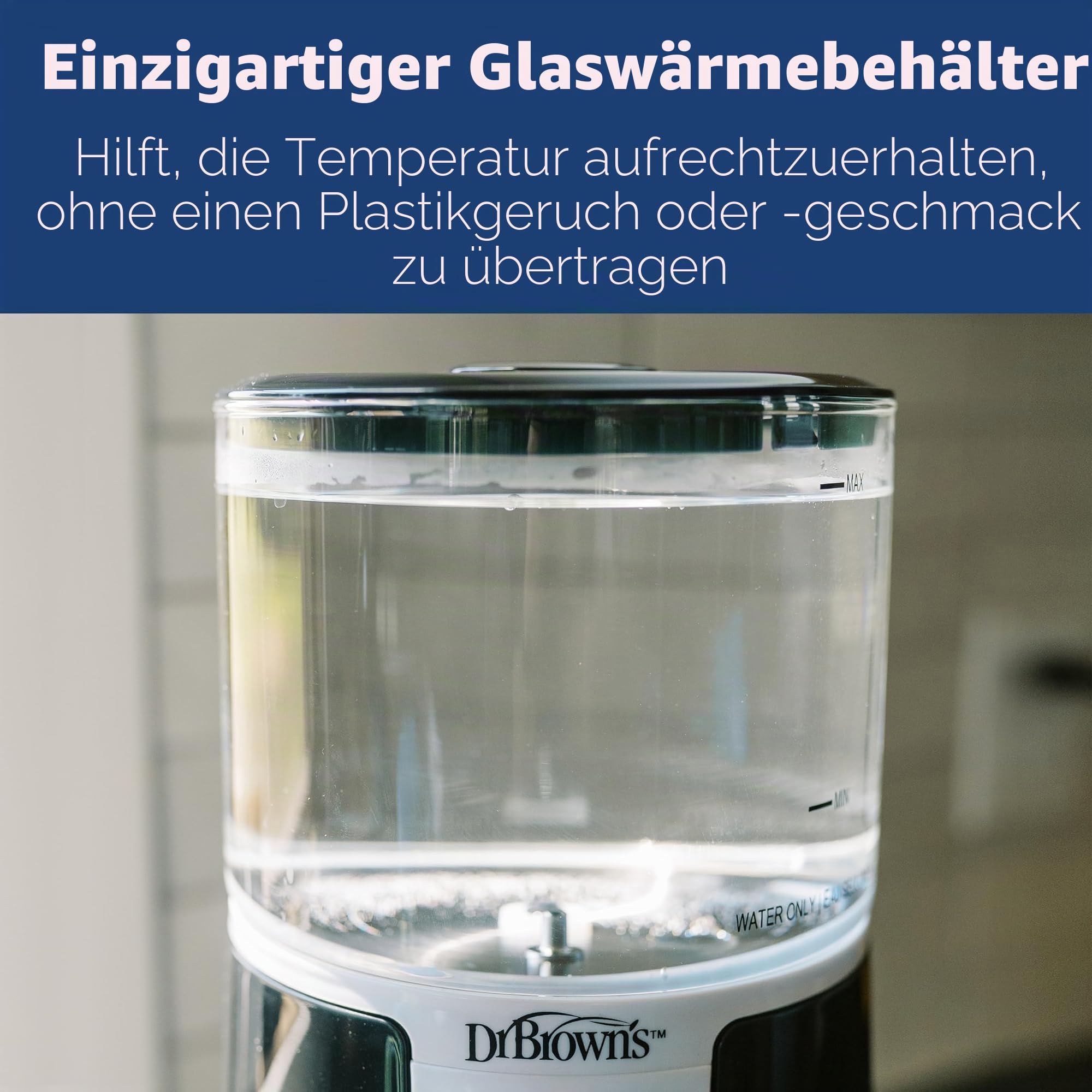 Dr. Brown's Insta-Prep Warmwasserspender zur sofortigen Vorbereitung der Babyflasche mit großem Fassungsvermögen und 3 Temperatureinstellungen, Schwarz