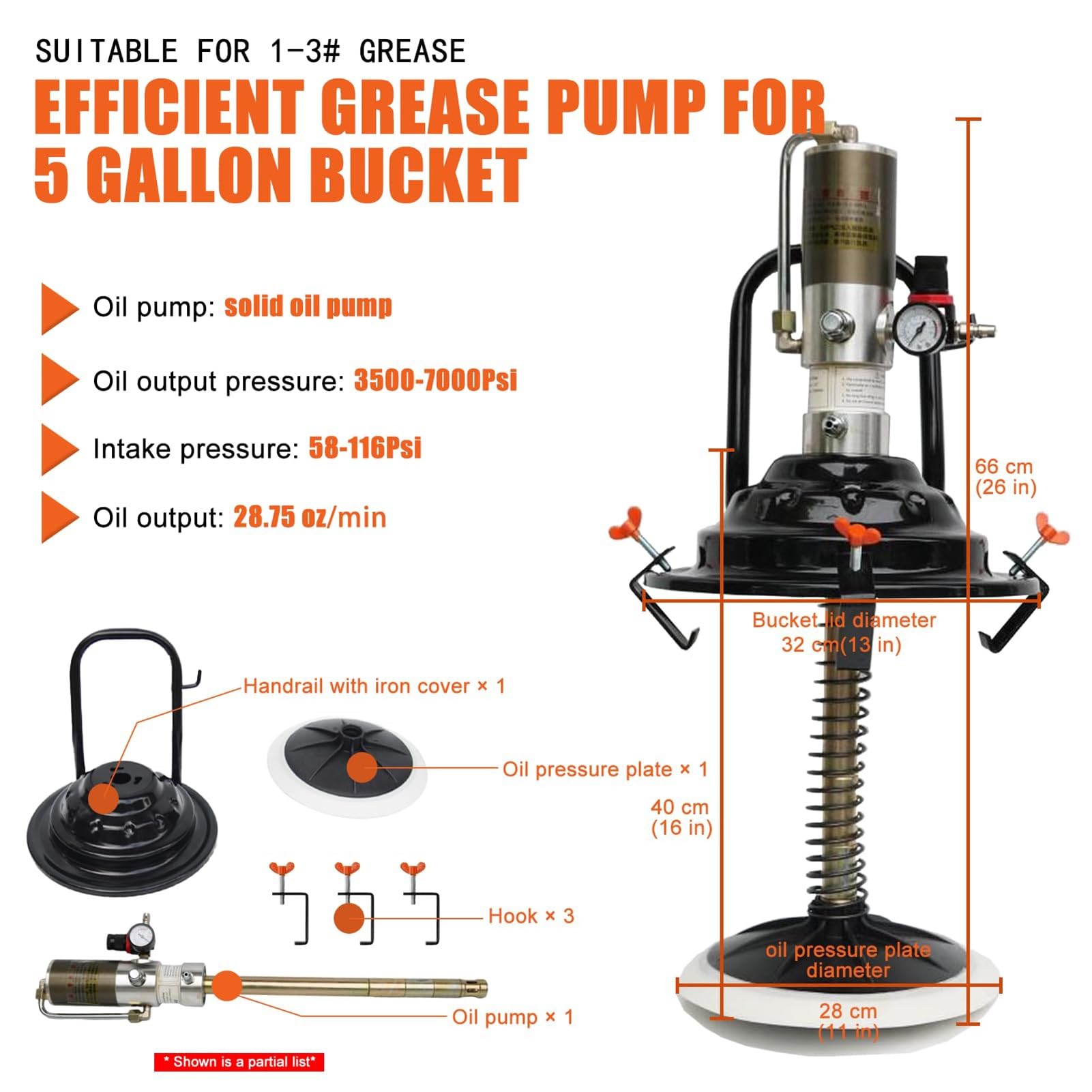 Bomba de grasa neumática, llenadora de grasa de alta presión operada por aire, entrega de 0,85 l/min, bomba de engrasado 60:1 con cabezal de pistola de 360°, ideal para tareas de lubricación