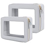 Aveniee Clear Makeup Bag Organizer Set,Portable Travel Toiletry Cosmetic Bag Case for Women,Vegan Leather Make Up Pouch Car Bag for Essentials,Middle+Large,Blue