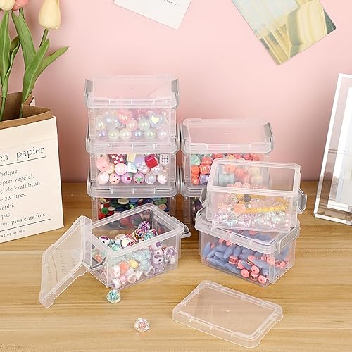 Miniatura 5 de BTSKY Paquete de 10 organizadores de cuentas de plástico transparente, pequeños recipientes de almacenamiento con tapas, mini caja de plástico