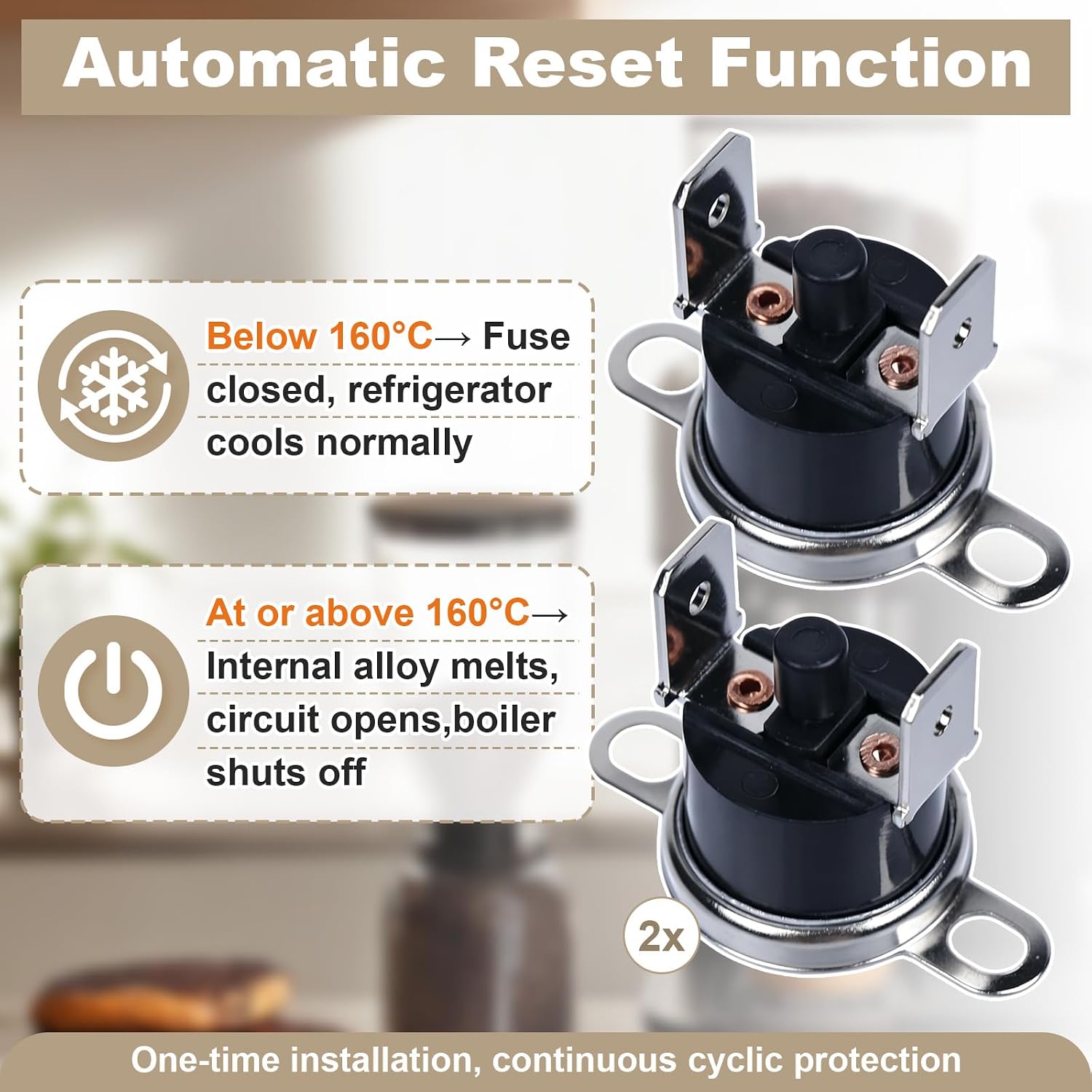 2-Pack 958530285 3850870019 Thermal Fuse Compatible with Dometic DM2652 RV Refrigerator – Manual Reset 160°C Thermostat Switch, Replacement Part for Maintenance & Repair