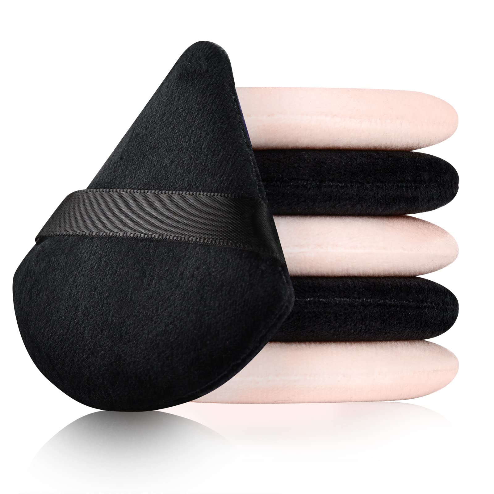 Powder Puff Start Makers 6pcs Triangle Powder Puff Reusable Makeup Puff with Strap Wet Dry Cosmetic Puff for Loose Powder Foundation (Black Beige)