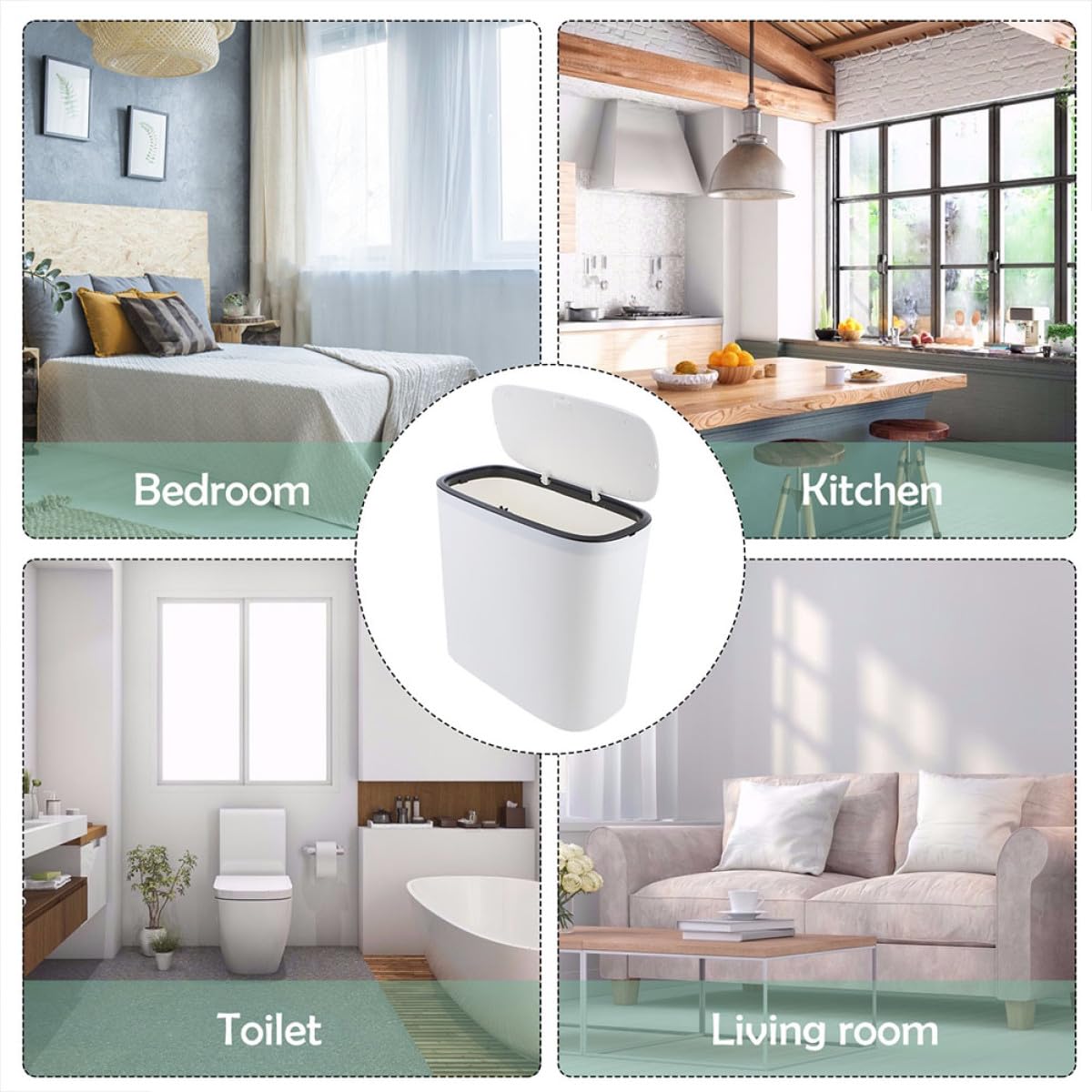 Healvian Cubo de Basura Tapa de Plástico Blanco de 10l para Baño y Dormitorio Control de Olores y Diseño Simple y Versátil