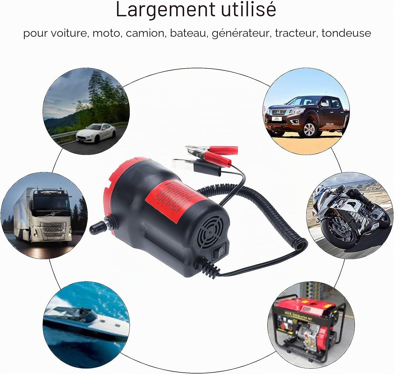 FreeTec Pompe d'aspiration d'huile 12V 60W Pompe diesel Pompe à huile Pompe à carburant pour vidange huile moteur mazout (Rouge)