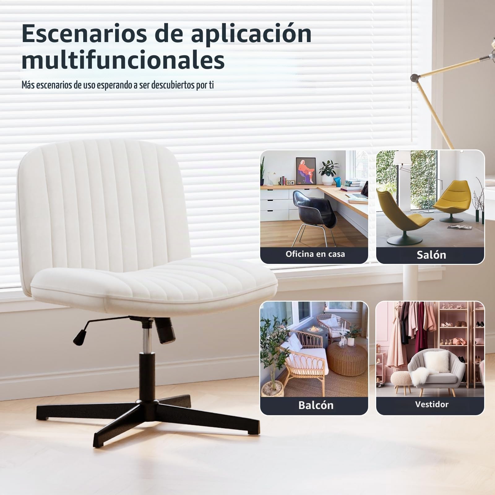 naspaluro Silla de Oficina, Silla de Escritorio sin Reposabrazos Beige | Altura Ajustable, Función Mecedora, Silla Giratoria sin Ruedas Escritorio Tela, Silla de Maquillaje Adecuada para el Hogar