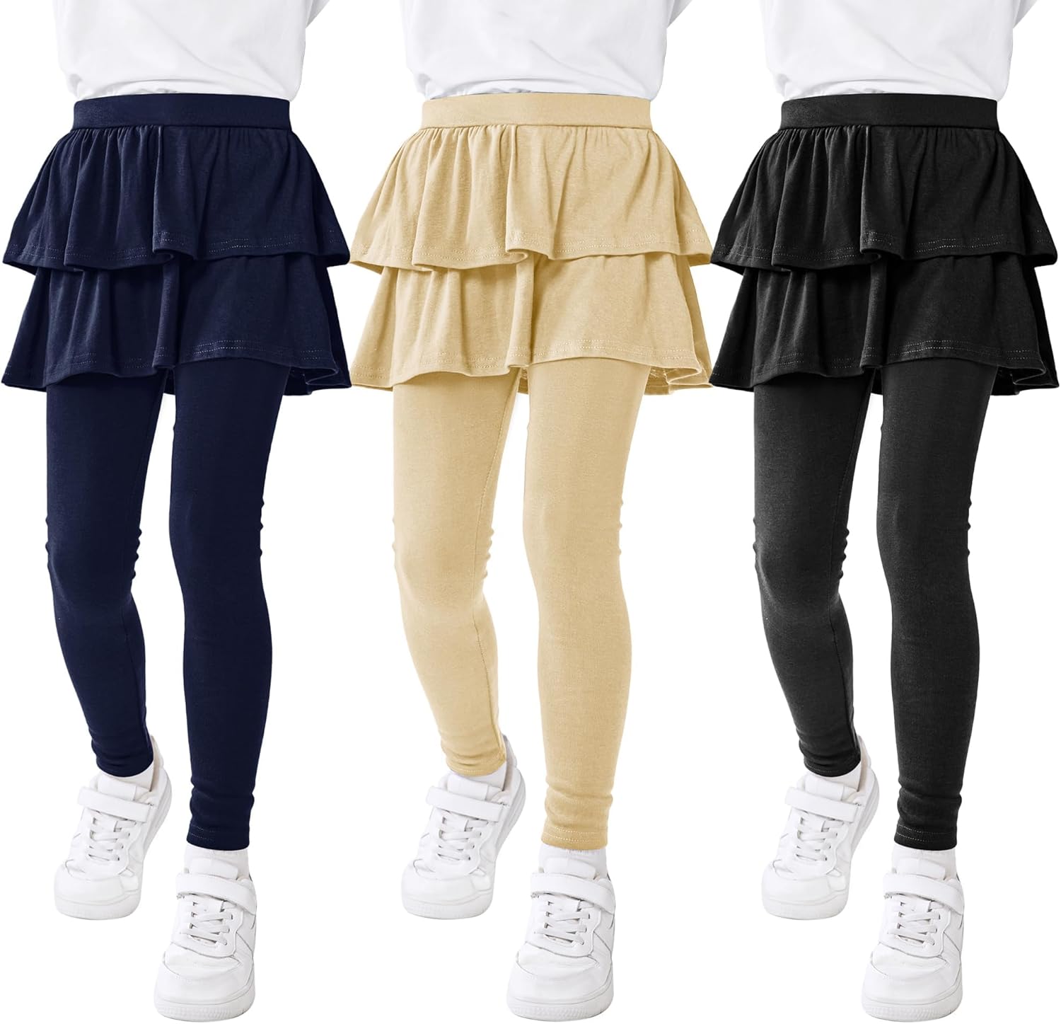 Resinta 3 Pack Girls School Uniform Pants Girls Leggings with Skirt Winter Warm Leggings 4-14 Years