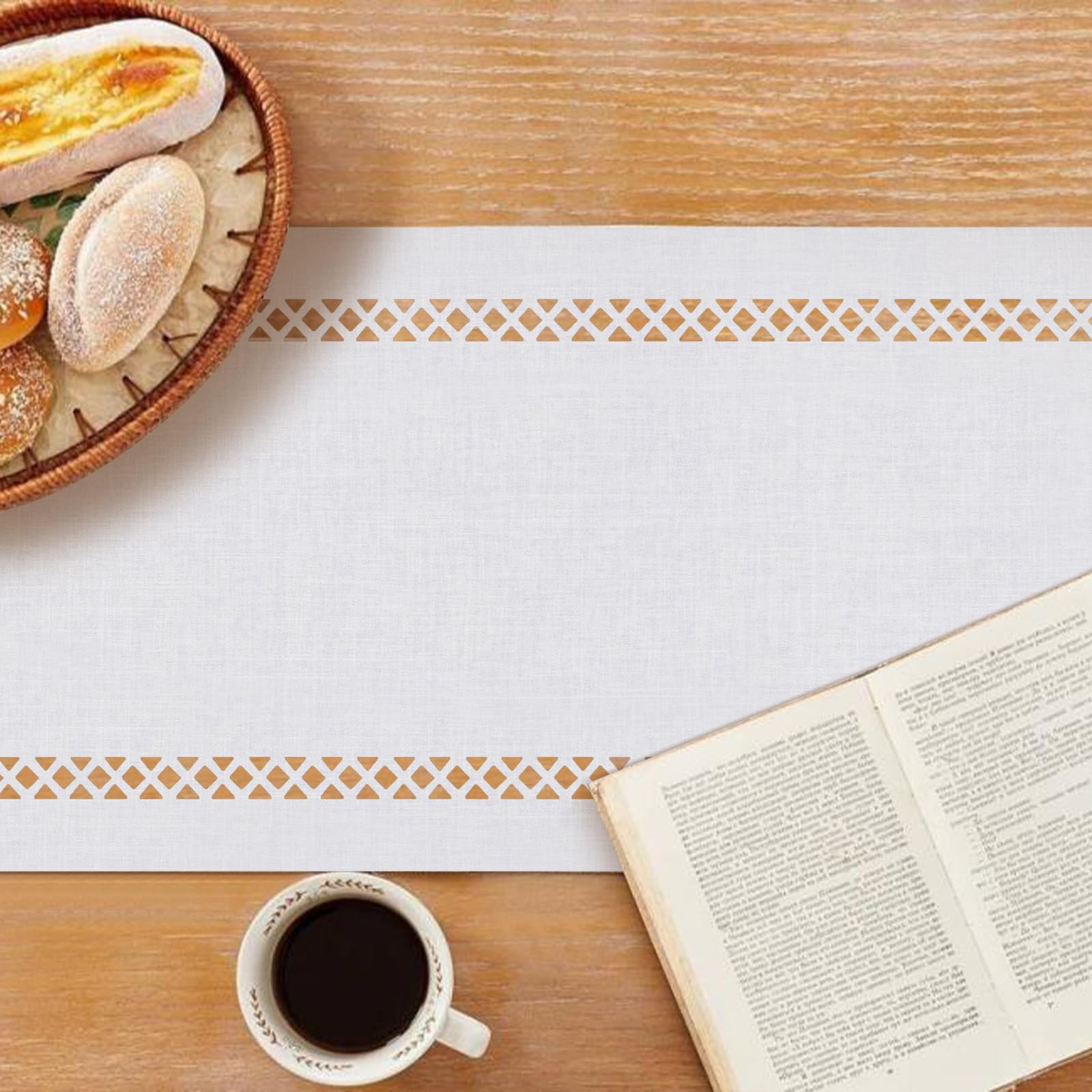 BAZIOE Modern Table Runner White Linen Table Runner Washable Openwork Design Ideal for Holiday Party Decoration Dining Table - Image 3