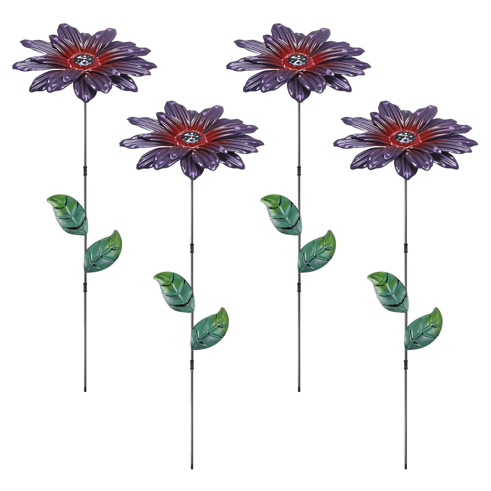 M METERXITY 4 Pack Large Flower Garden Decor Stakes, 13 Inch Waterproof Metal Garden Stakes Spring Decorative for Indoor/Outdoor/Lawn/Flower Pot/Bed/Bouquets/Patio/Terrace/Home Decor [Purple]