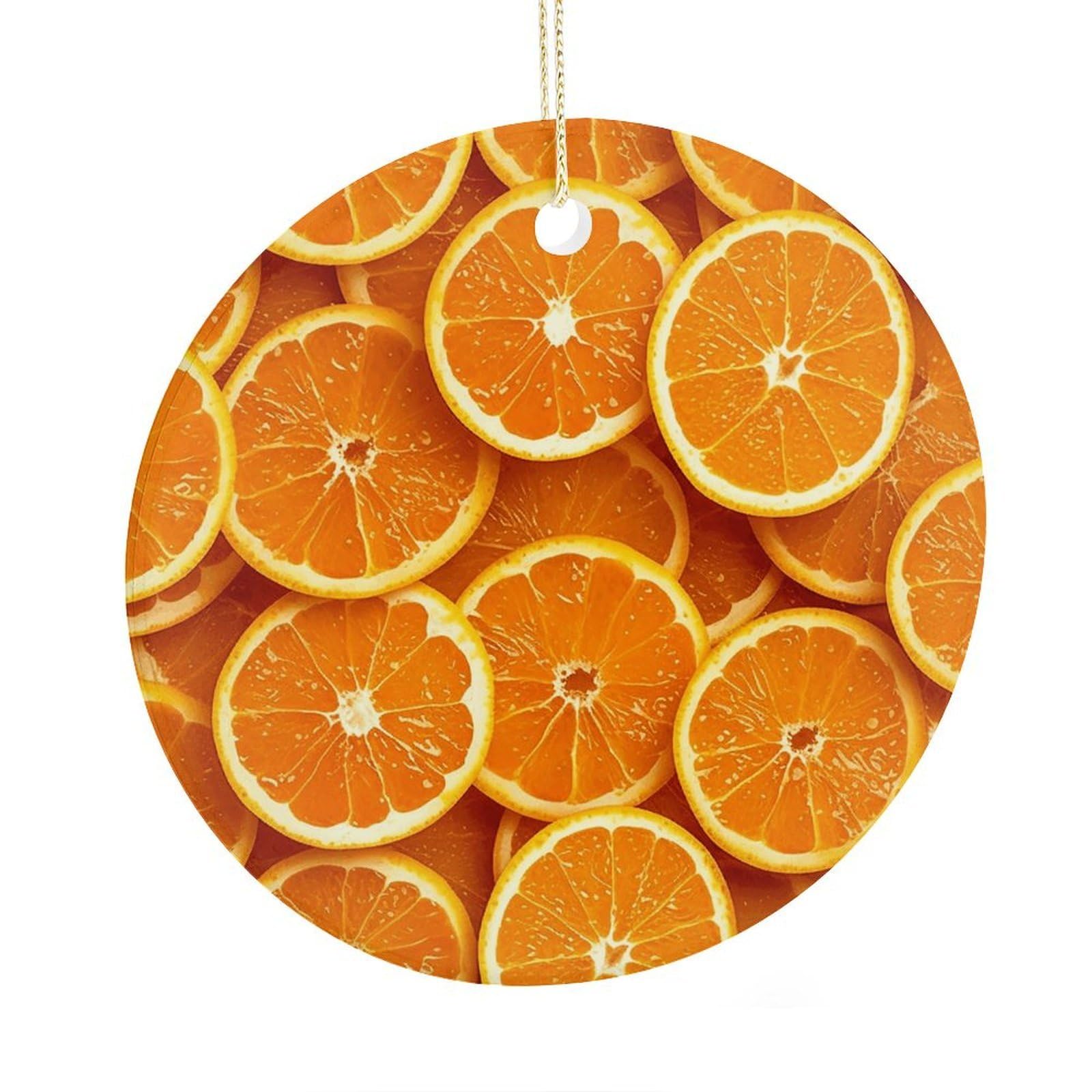 Fekiloot Style Orange Slices Christmas Ornaments 2.9 Inch Round Ceramic Ornament Keepsake Thank You Gifts For Office, Room, Home - Holiday Present Ideas