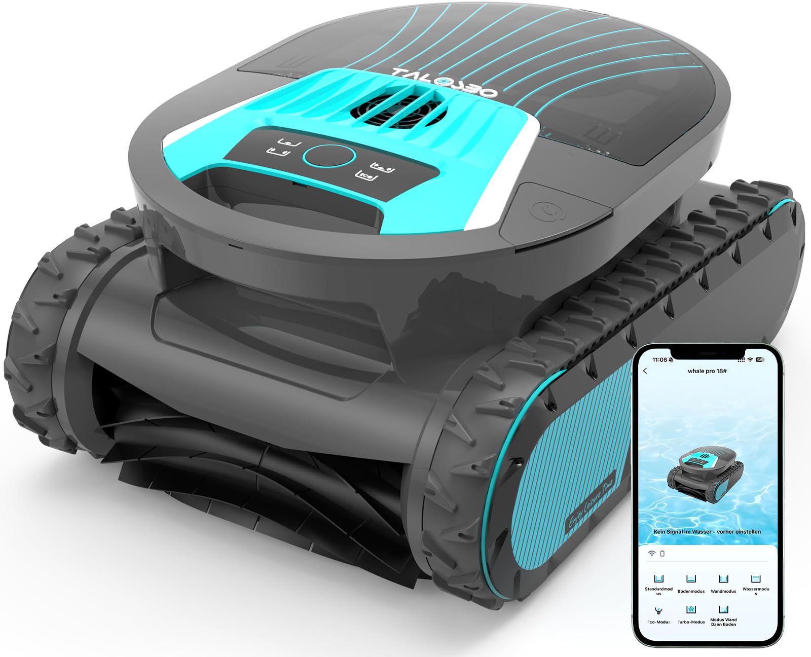 Pleco Pro Robot Piscina Limpiafondos y Paredes, Autonomía 210 min, Doble Filtración, 7 Modos de Limpieza, Control por App, Robot Limpiafondos Piscina para Piscinas hasta 200㎡, Gris