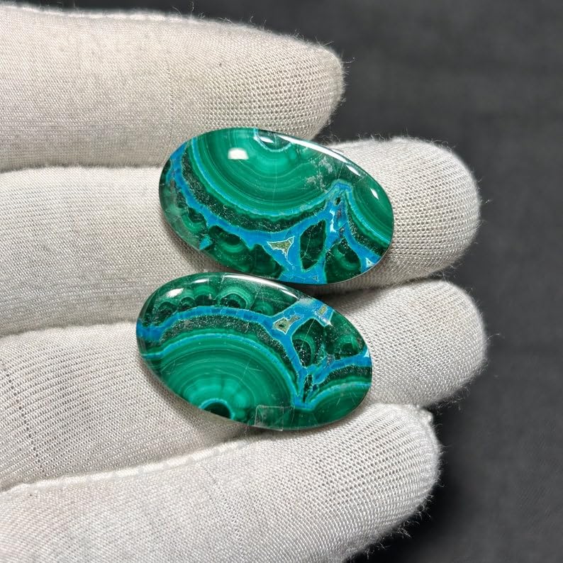 Pierre gemme malachite naturelle de forme ovale pour joaillerie artisanale - 3