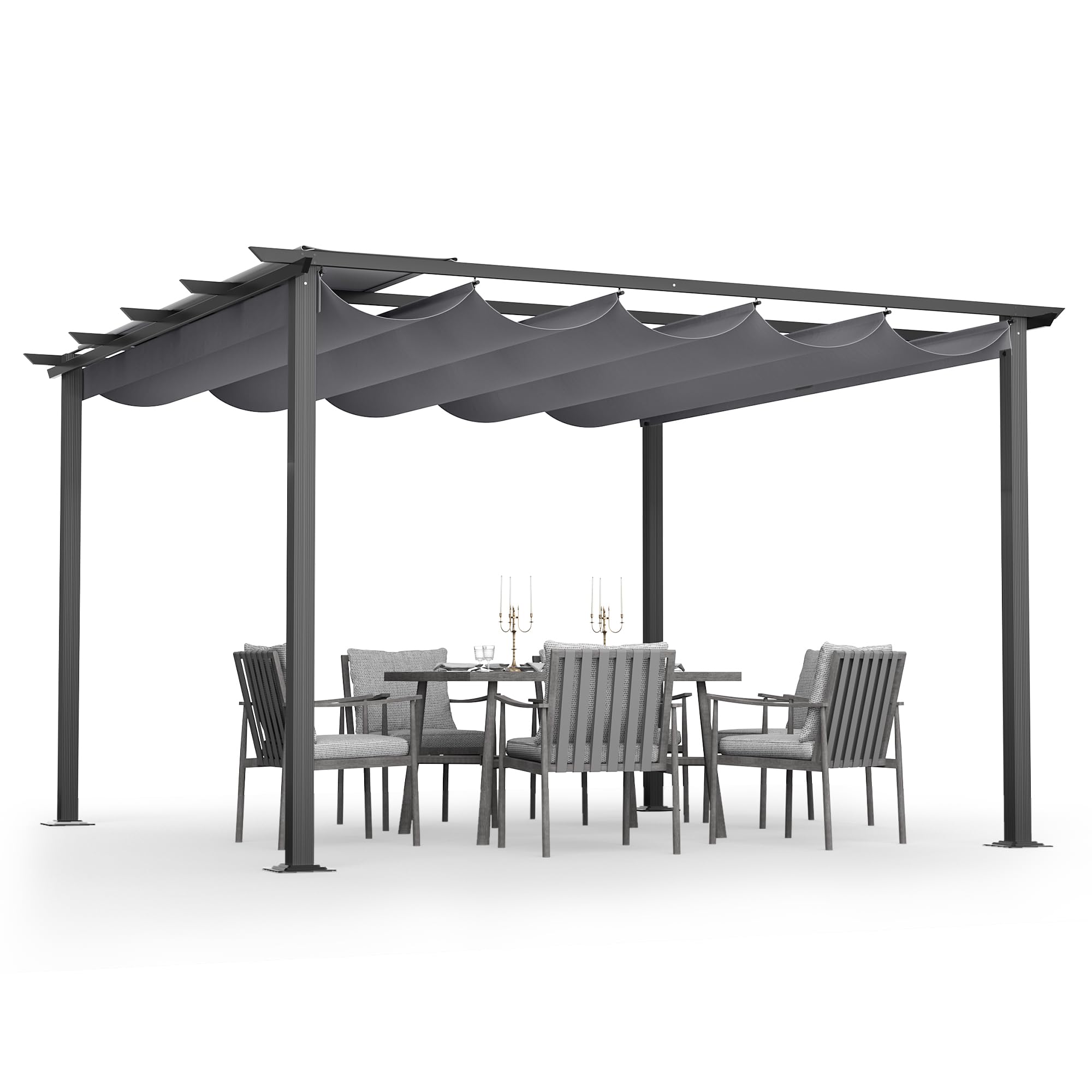 HAPPATIO 12' X 12' Pergola Retractable Pergola Canopy for Backyards, Gardens, Patios, Outdoor Pergola with Sun Shade Canopy, Includes Ground Studs and Expansion Screws (Grey)