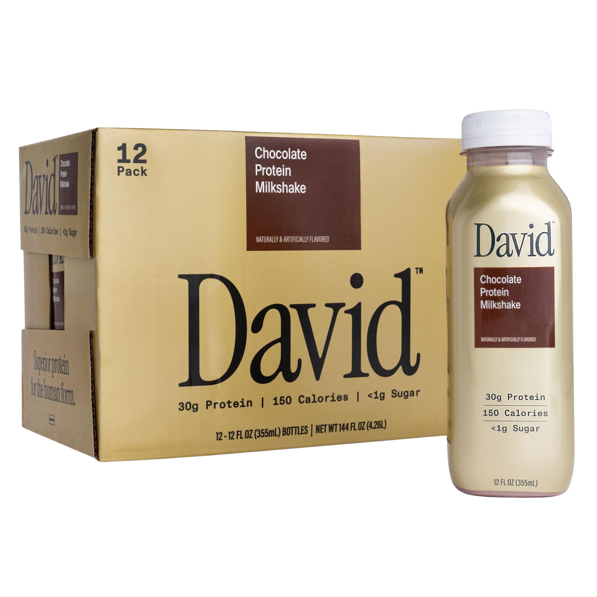 David Chocolate Protein Shake, 30g Protein, Ready to Drink, 12 fl oz, 12 Ct