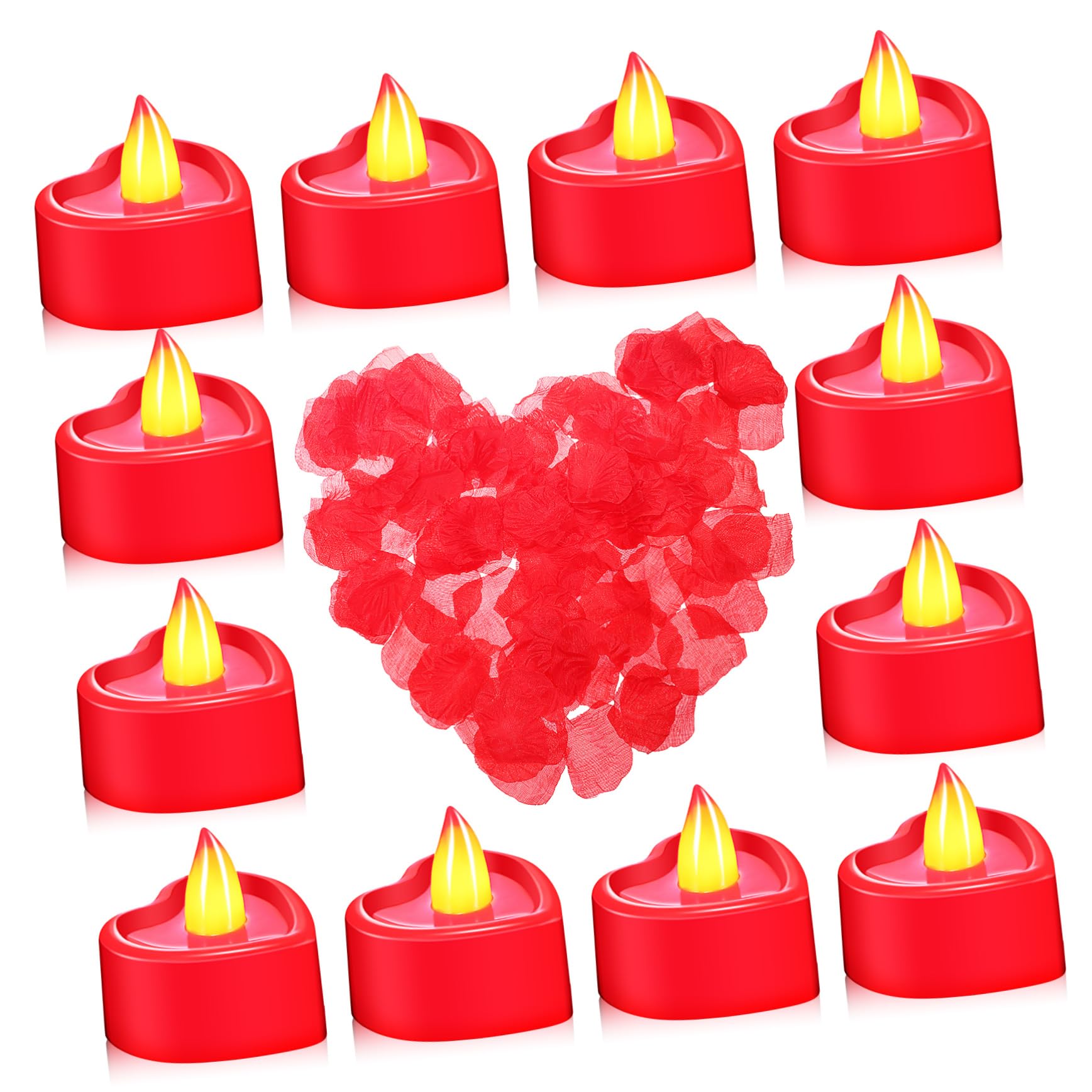 ERINGOGO Led Heart Shape Candles Set 12 Hearts 1000 Rose Petals Valentine Decorations for Party Romantic Decor
