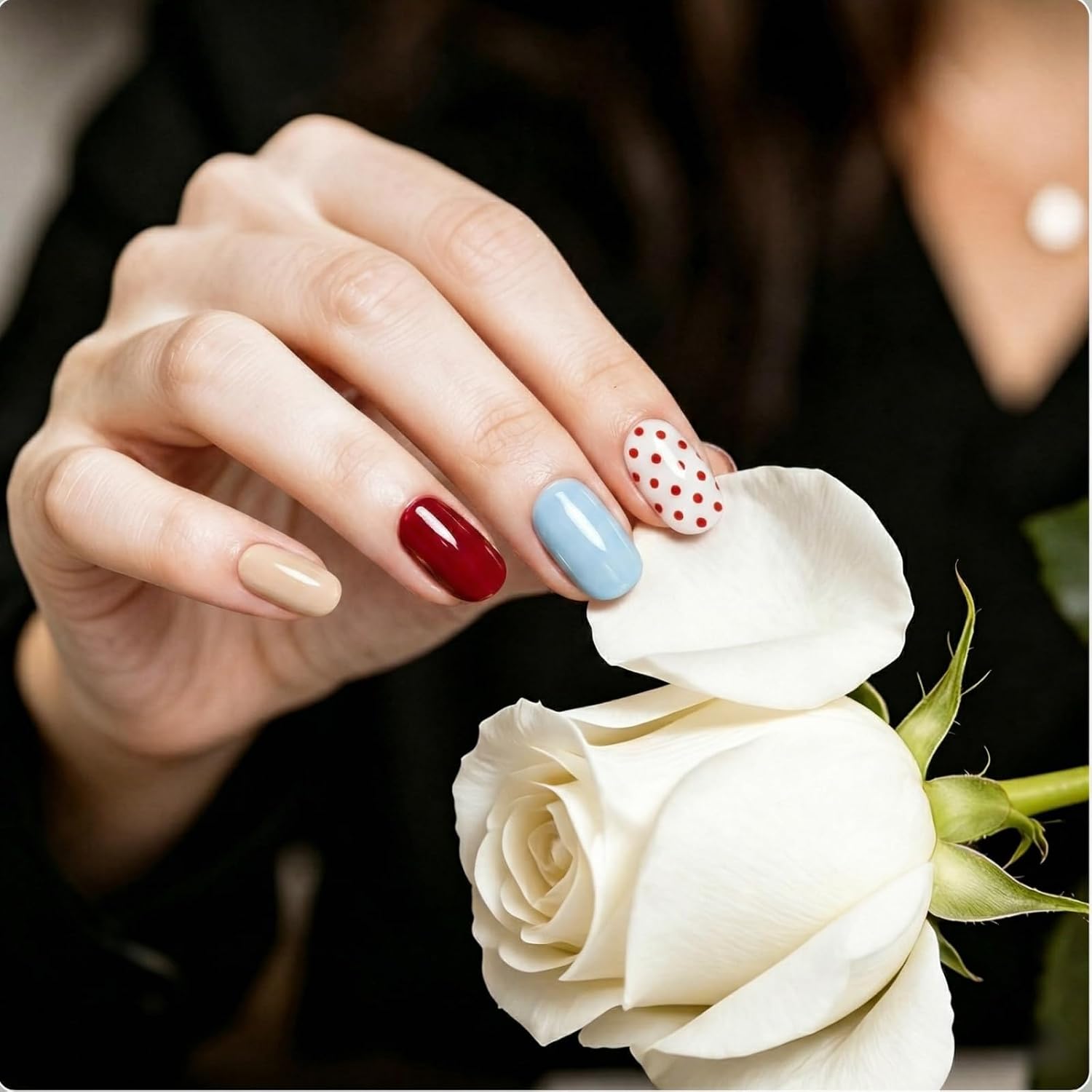 Semi Cured Gel Nail Strips - 32 Pcs Gel Nail Stickers with UV Light Required, Mix-and-Match Retro Pattern Salon Quality Gel Nail Wraps, Thick & Durable DIY Manicure Kit for Women