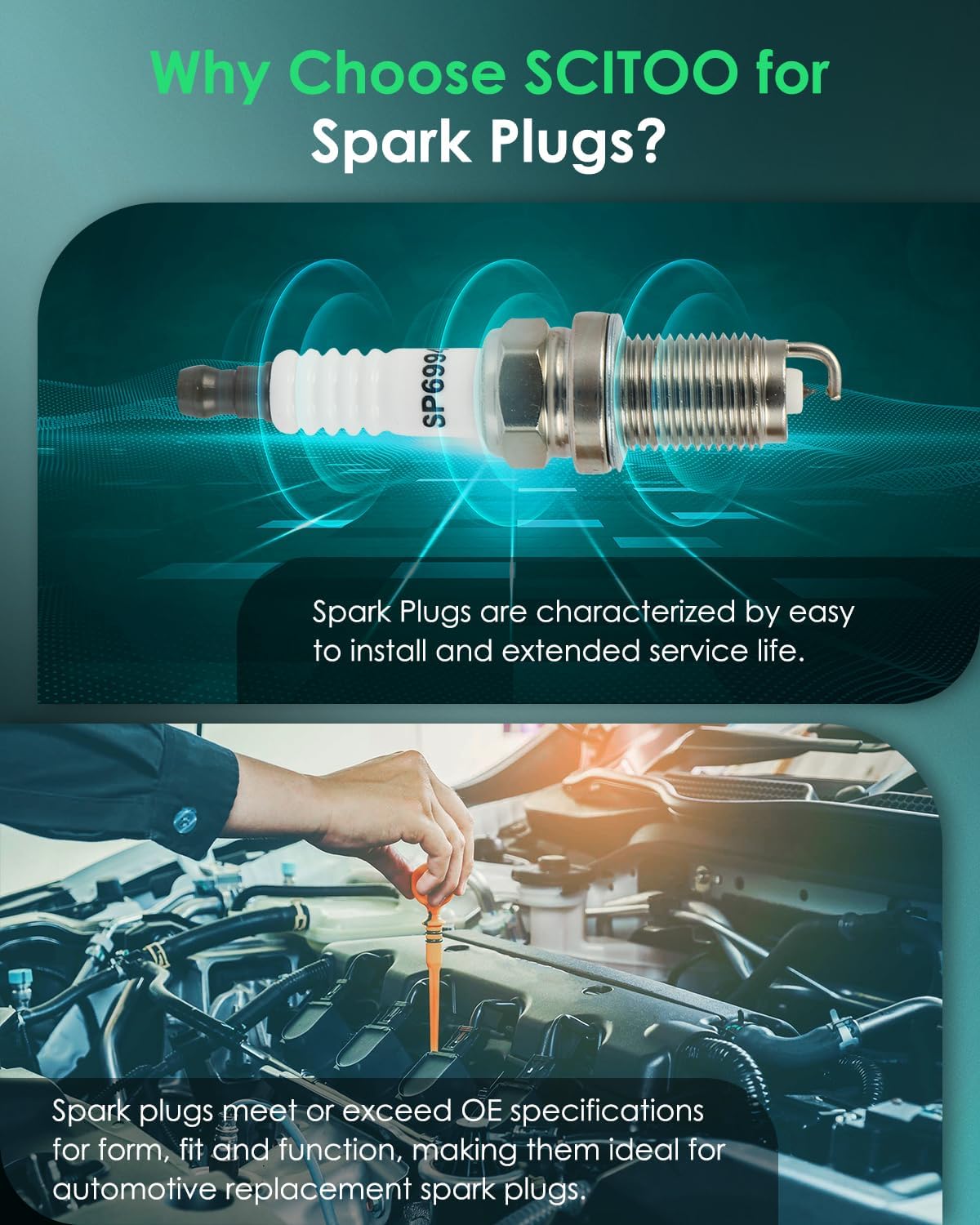 SCITOO Platinum Iridium Spark Plugs 4344 Compatible for Chevrolet Silverado 1500/2500HD/3500HD, Tahoe, Camaro, Suburban, Corvette & GMC Sierra, Yukon & Cadillac Escalade, Escalade ESV Pack of 8