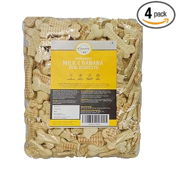 Chewers Oven Baked Real Banana & Milk Dog Biscuits, Dog Treat 1 Kg (Pack of 4)