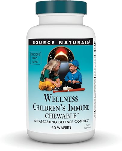 Source Naturals Wellness Children's Immune Chewable, complejo de defensa de gran sabor, sabor a bayas, 60 obleas