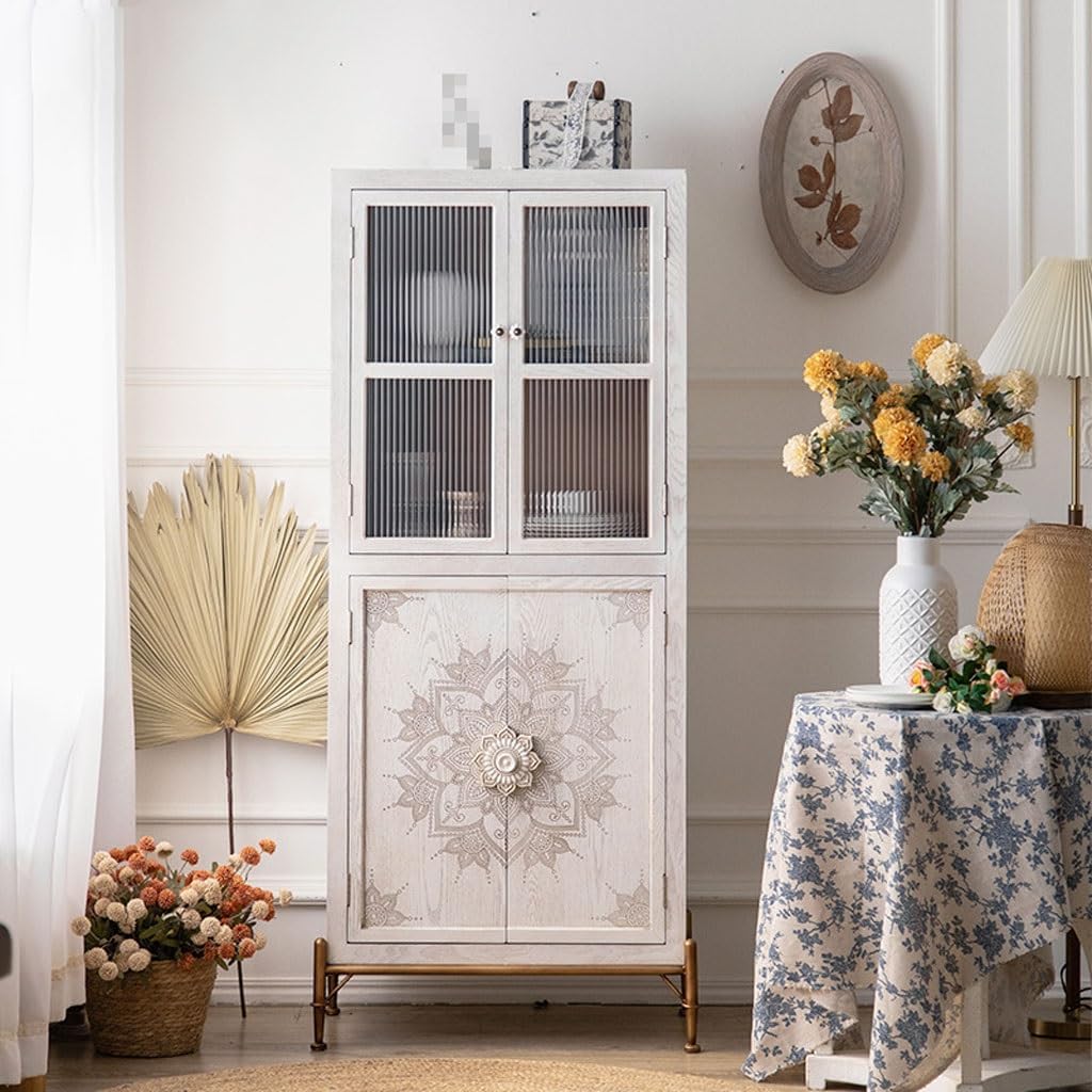 Sideboard Cabinet Retro Simple Carved Glass Storage Dining Sideboard Home Living Room Integrated Glass Cabinet Sideboard Cabinet with Drawers