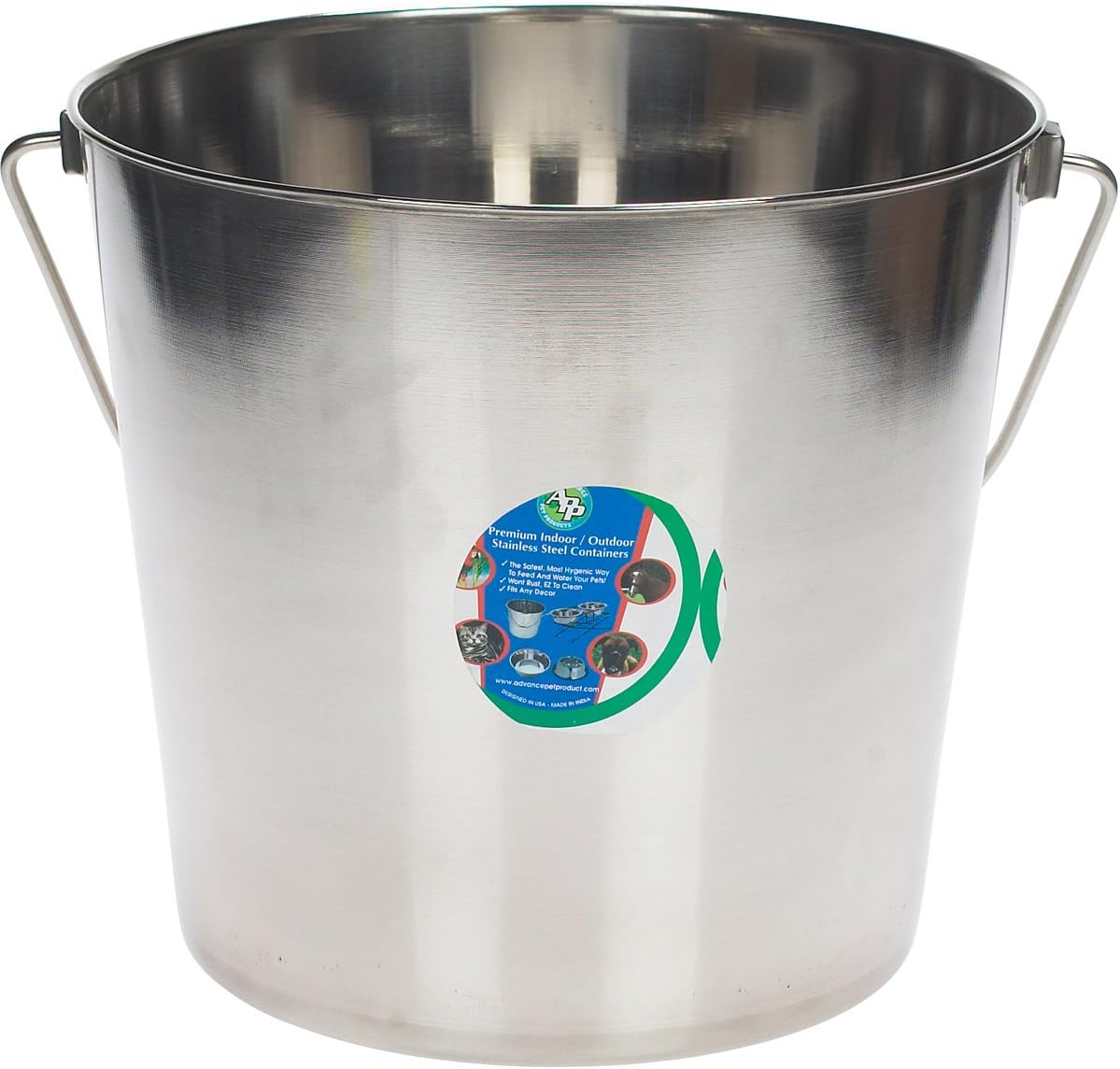Advance Pet Products Heavy Duty Stainless Steel Pet Bucket 16 Quart (4 Gallon) - Rust Resistant Dishwasher Safe Water and Food Pail for Dogs Livestock Kennels and Outdoor Use