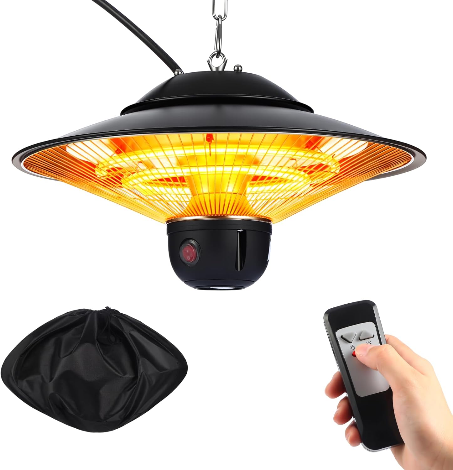 1500w Ceiling Mounted Outdoor Heaters Electric Hanging Infrared Patio Heater with Remote Control, Dust Cover and Adjustable Chain, 3 Adjustable Modes for Garage, Gazebo, Balcony, Courtyard