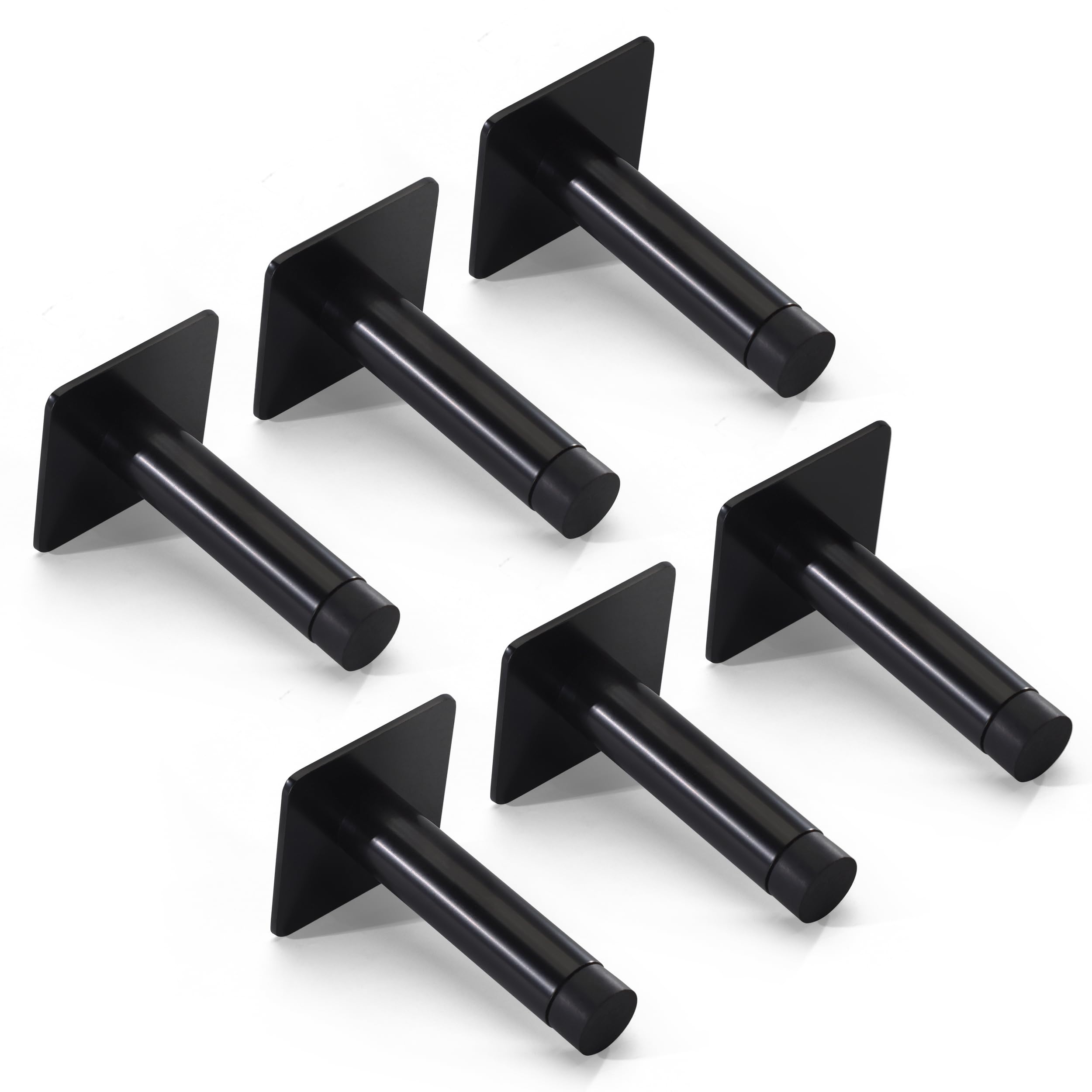 Affixers Black 3M Self Adhesive Door Stop, 2-In-1 Installation With Tape Or Screws, Floor And Wall Mounted Door Stopper With Noise Dampening Rubber, Door Stoppers(, Pack Of 6-Lds)