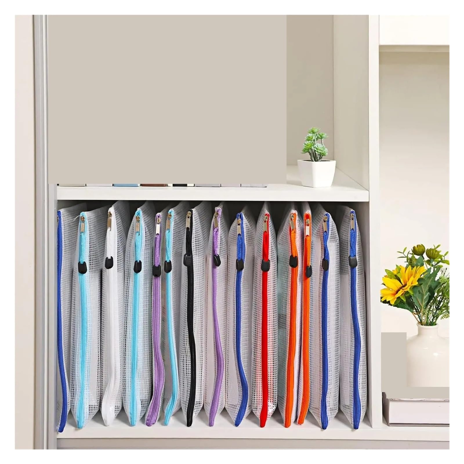 Lot de 24 pochettes en maille à fermeture éclair pour organiser le rangement, les fichiers à lettres pour l'école et le bureau